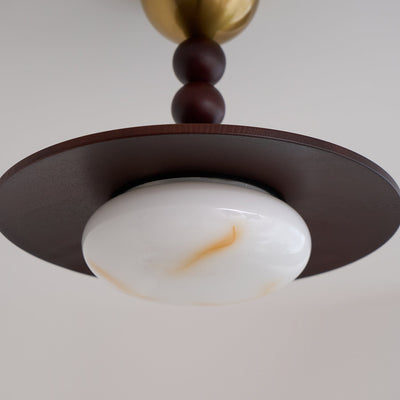 Liora Walnut White Alabaster Ceiling Light With Wood Shade - OpalDwell