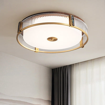 Contemporary Bedroom Ceiling Light In Brass With LED OpalDwell