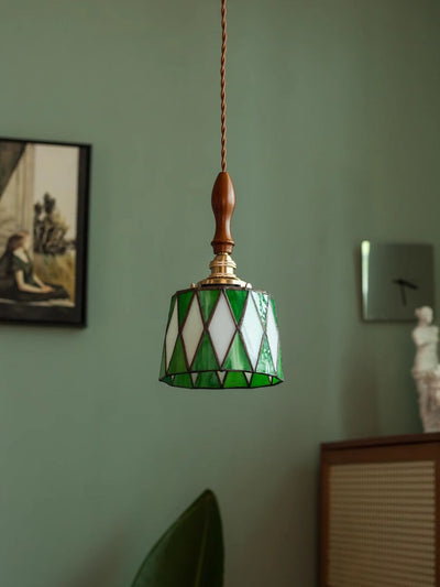 Retro Glass Pendant Light With Diamond Pattern Ceiling Fixture OpalDwell