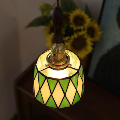Retro Glass Pendant Light With Diamond Pattern Ceiling Fixture OpalDwell
