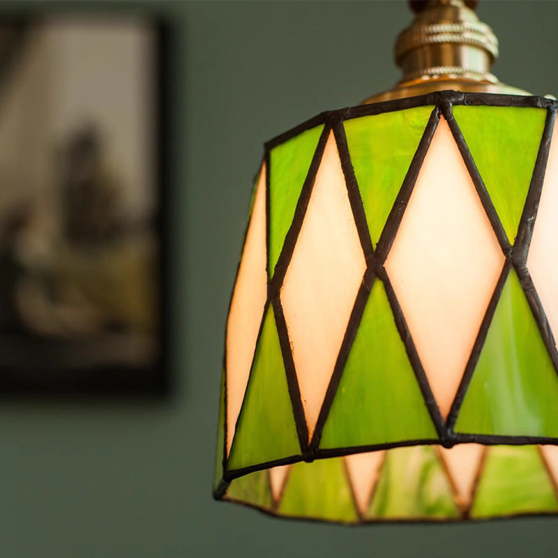 Retro Glass Pendant Light With Diamond Pattern Ceiling Fixture OpalDwell