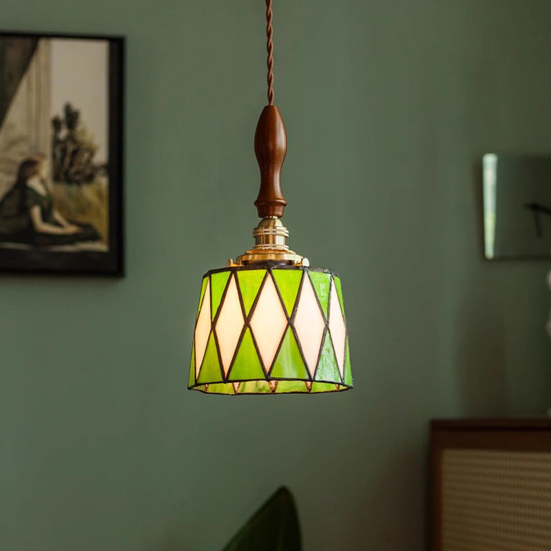 Retro Glass Pendant Light With Diamond Pattern Ceiling Fixture OpalDwell