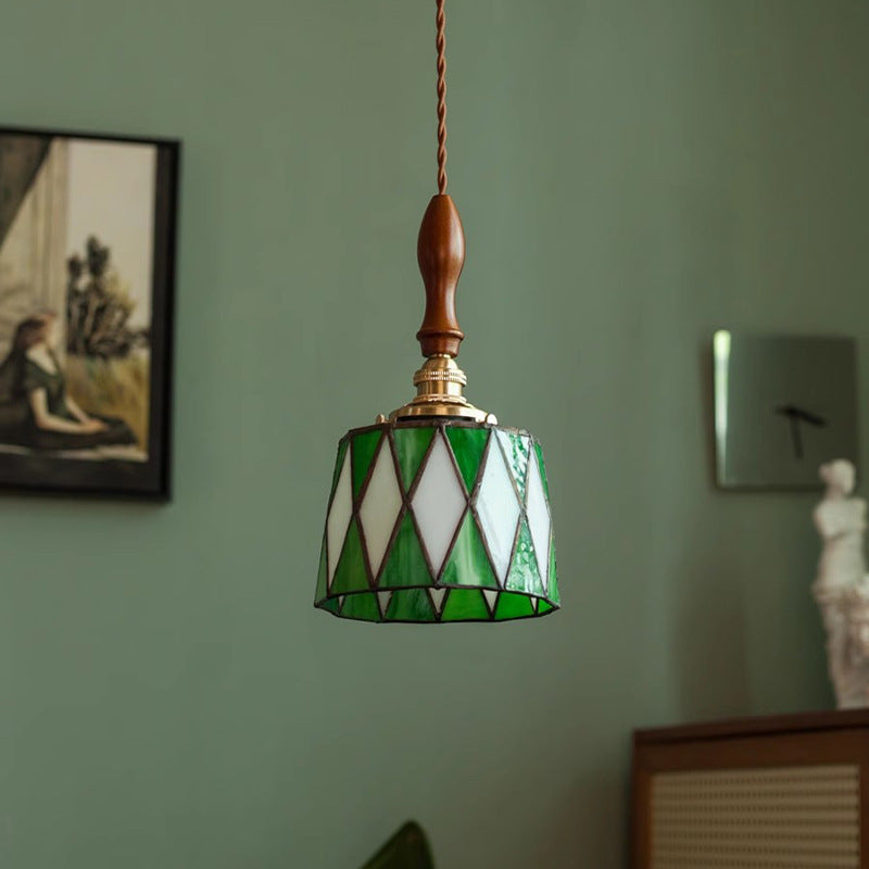 Retro Glass Pendant Light With Diamond Pattern Ceiling Fixture OpalDwell