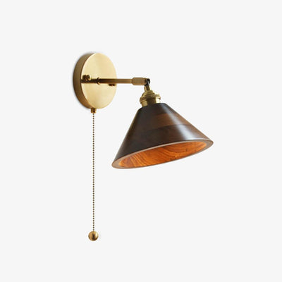Aureo Vintage-Style Wood Wall Lamp with Pull Chain Switch - OpalDwell
