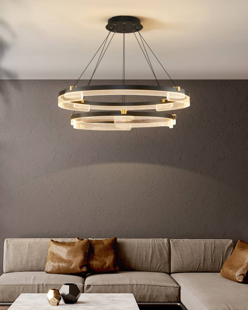 Contemporary Double Ring LED Chandelier With Luxury Acrylic Ceiling Light OpalDwell
