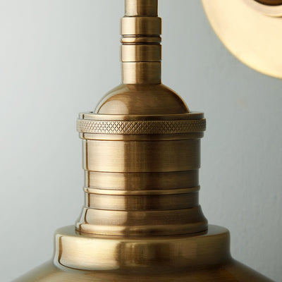 Lyra Antique Brass Wall Lamp With Cone Shade Exposed Bulb - OpalDwell