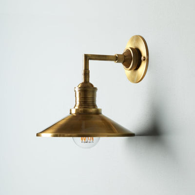 Lyra Antique Brass Wall Lamp With Cone Shade Exposed Bulb - OpalDwell