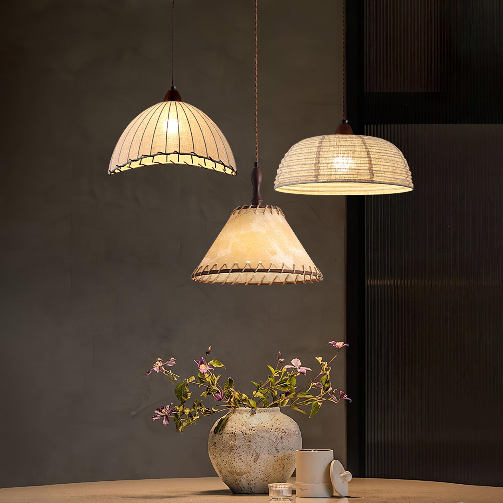 TimberLume Wood Pendant Light With Soft Fabric Shade - OpalDwell