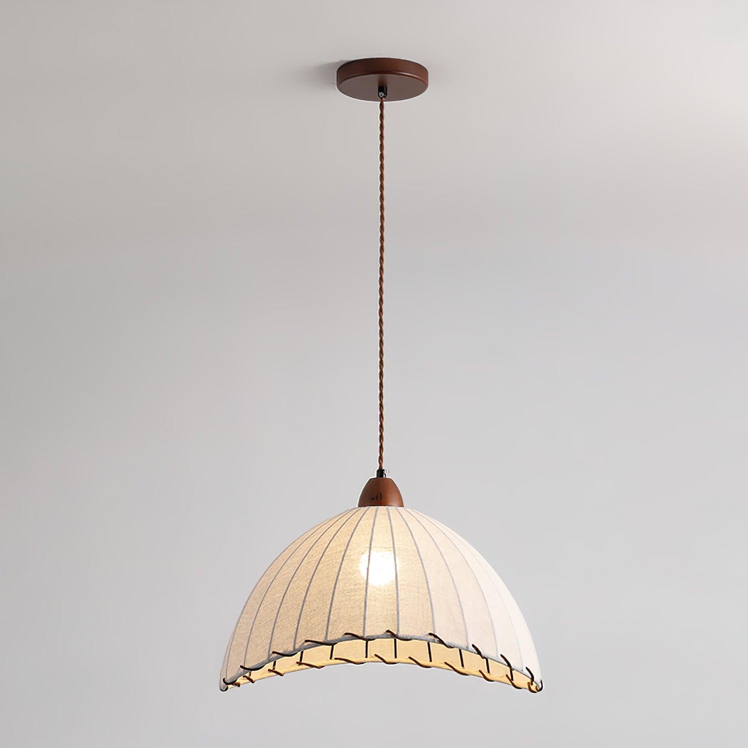 TimberLume Wood Pendant Light With Soft Fabric Shade - OpalDwell