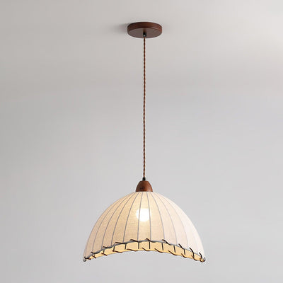 TimberLume Wood Pendant Light With Soft Fabric Shade - OpalDwell