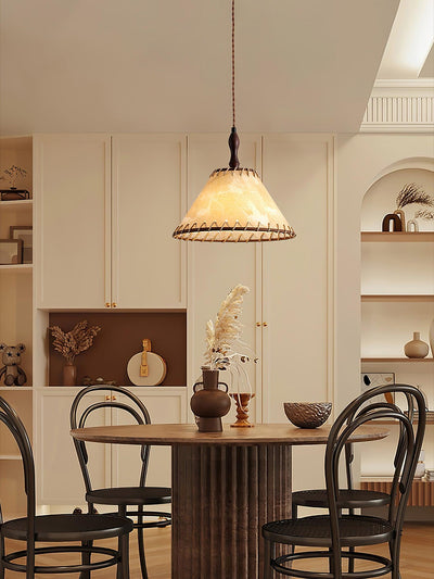 TimberLume Wood Pendant Light With Soft Fabric Shade - OpalDwell