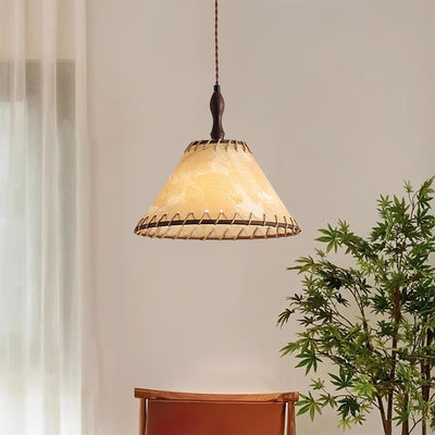 TimberLume Wood Pendant Light With Soft Fabric Shade - OpalDwell