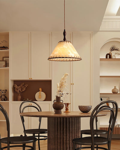 TimberLume Wood Pendant Light With Soft Fabric Shade - OpalDwell