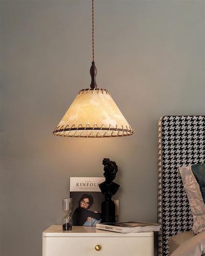 TimberLume Wood Pendant Light With Soft Fabric Shade - OpalDwell