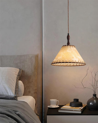 TimberLume Wood Pendant Light With Soft Fabric Shade - OpalDwell