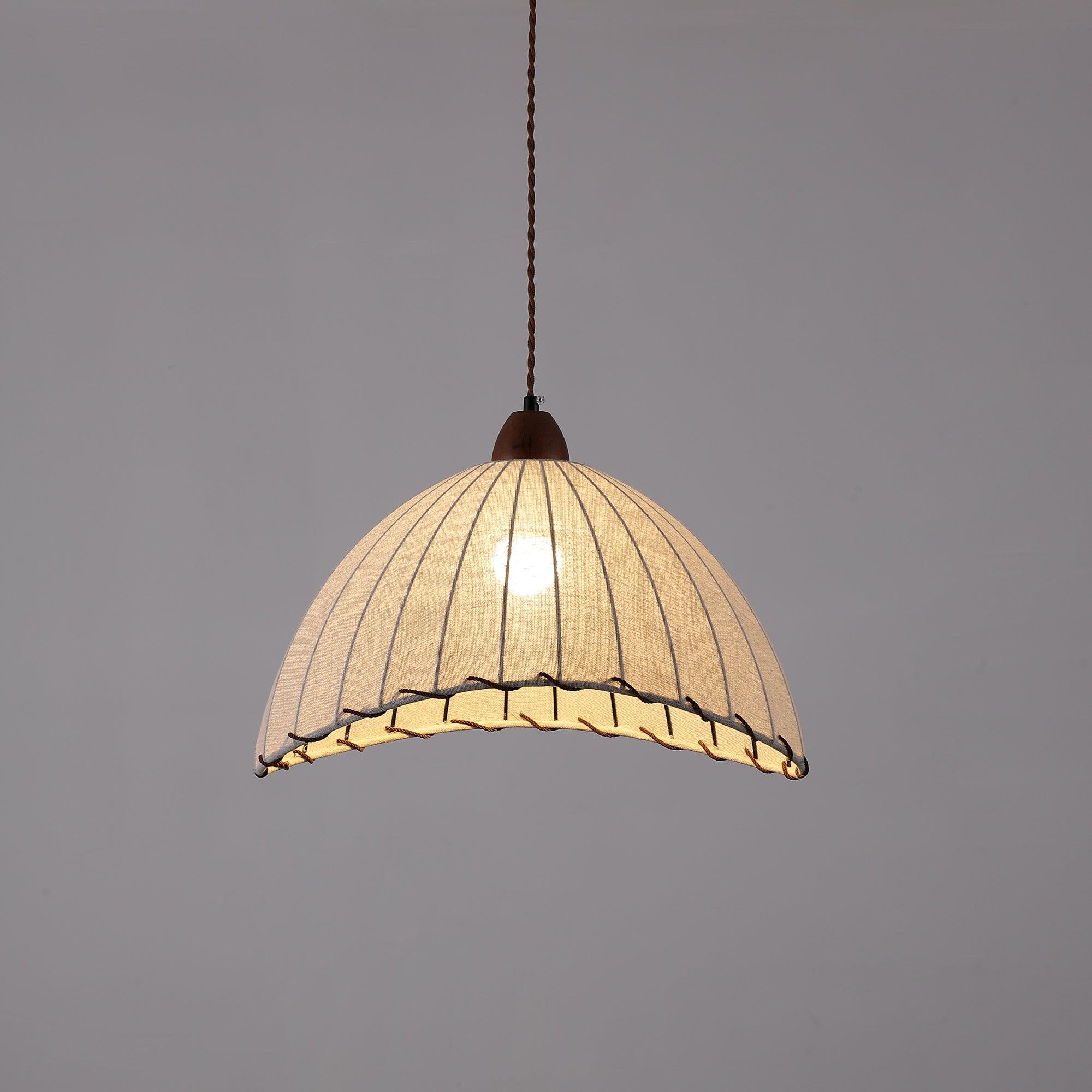 TimberLume Wood Pendant Light With Soft Fabric Shade - OpalDwell
