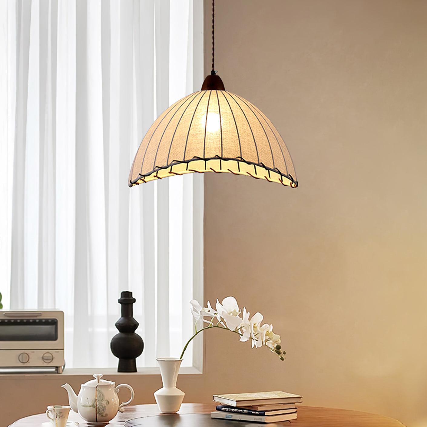 TimberLume Wood Pendant Light With Soft Fabric Shade - OpalDwell