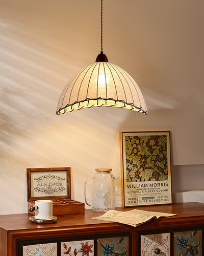 TimberLume Wood Pendant Light With Soft Fabric Shade - OpalDwell
