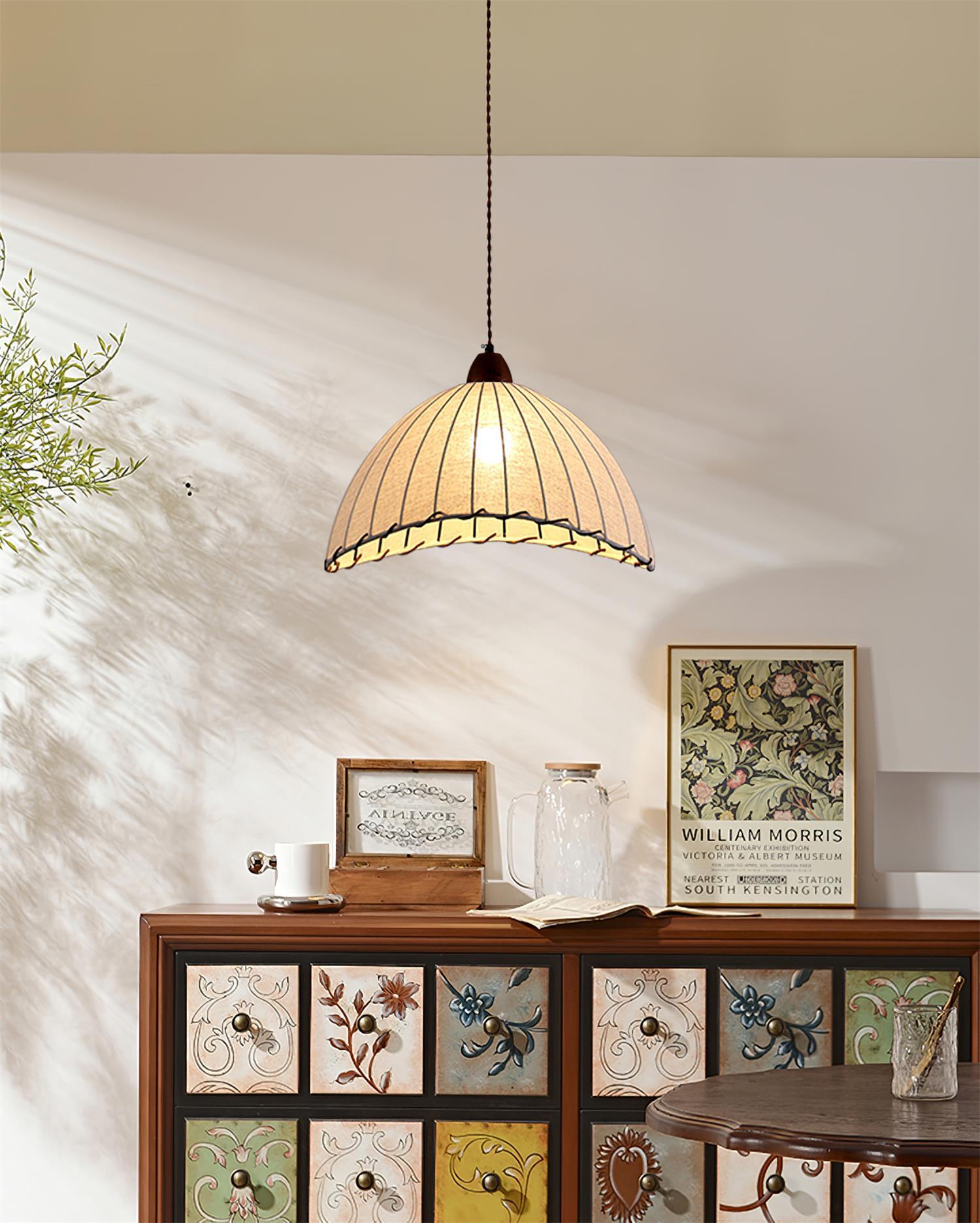 TimberLume Wood Pendant Light With Soft Fabric Shade - OpalDwell