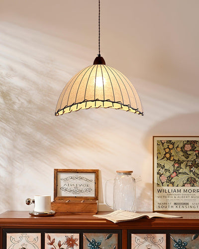 TimberLume Wood Pendant Light With Soft Fabric Shade - OpalDwell