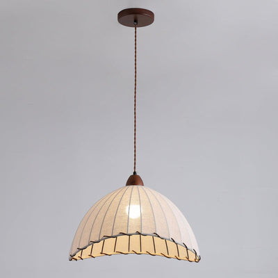 TimberLume Wood Pendant Light With Soft Fabric Shade - OpalDwell
