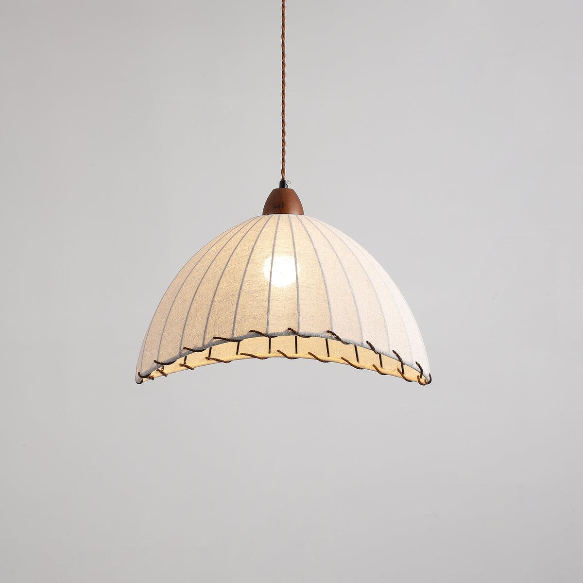 TimberLume Wood Pendant Light With Soft Fabric Shade - OpalDwell