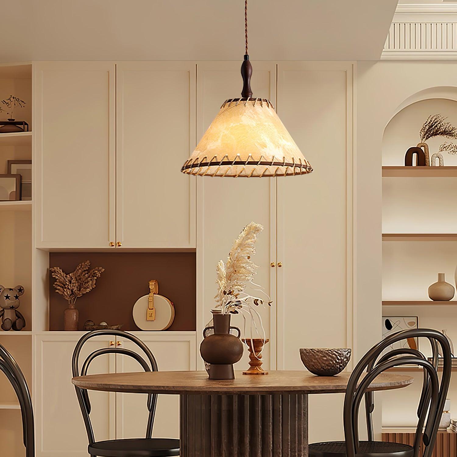 TimberLume Wood Pendant Light With Soft Fabric Shade - OpalDwell