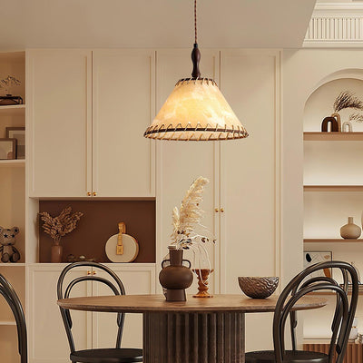 TimberLume Wood Pendant Light With Soft Fabric Shade - OpalDwell