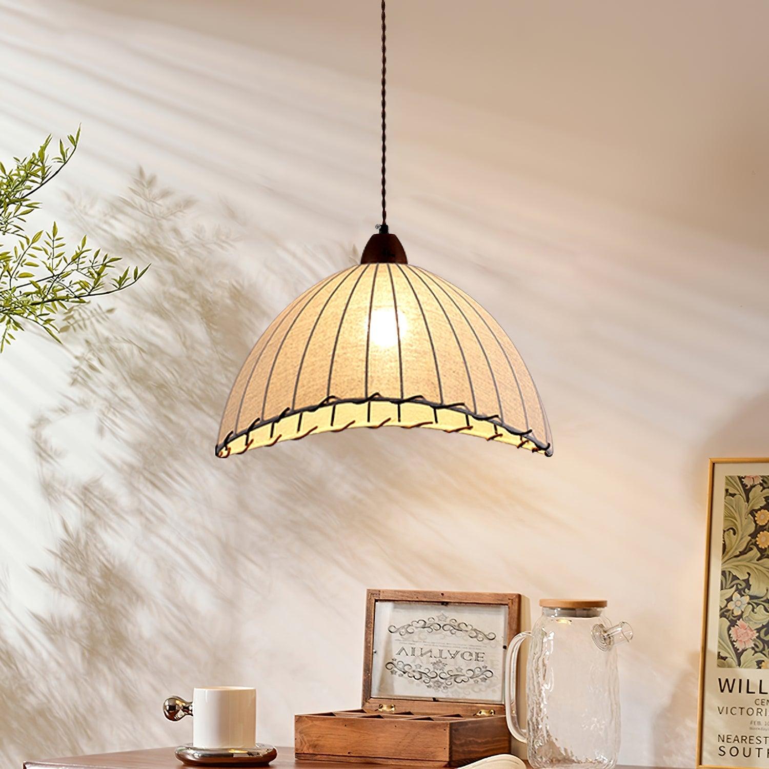 TimberLume Wood Pendant Light With Soft Fabric Shade - OpalDwell
