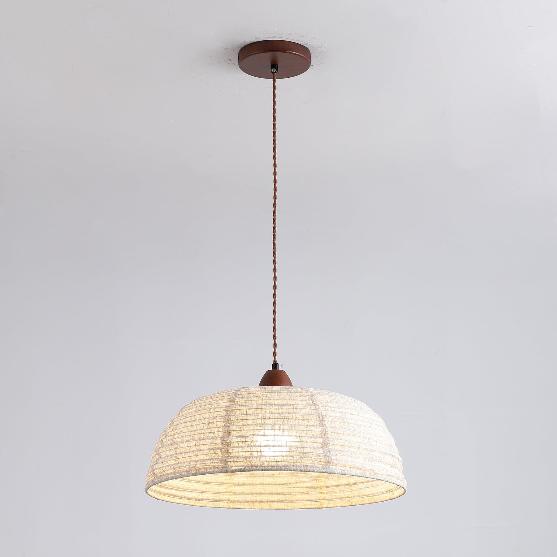 TimberLume Wood Pendant Light With Soft Fabric Shade - OpalDwell