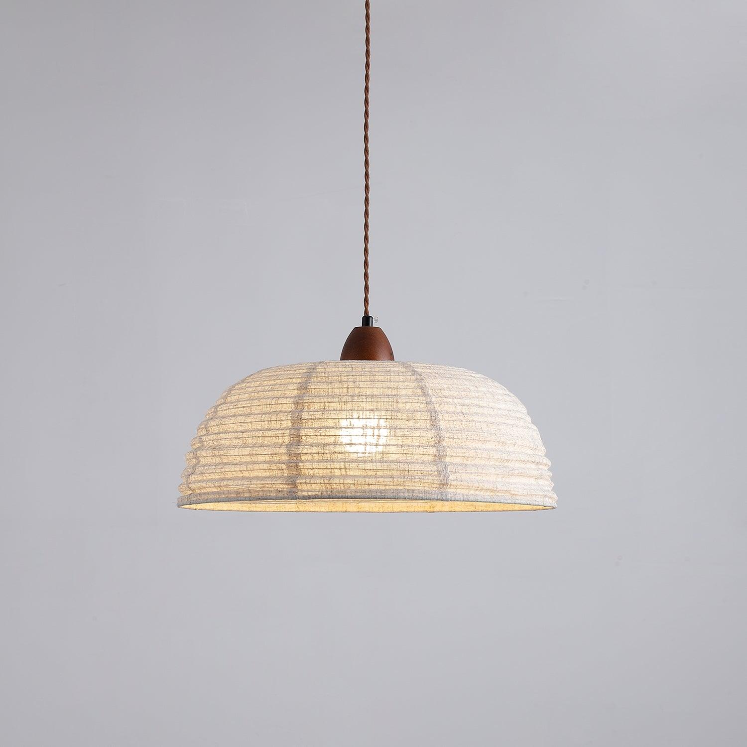 TimberLume Wood Pendant Light With Soft Fabric Shade - OpalDwell