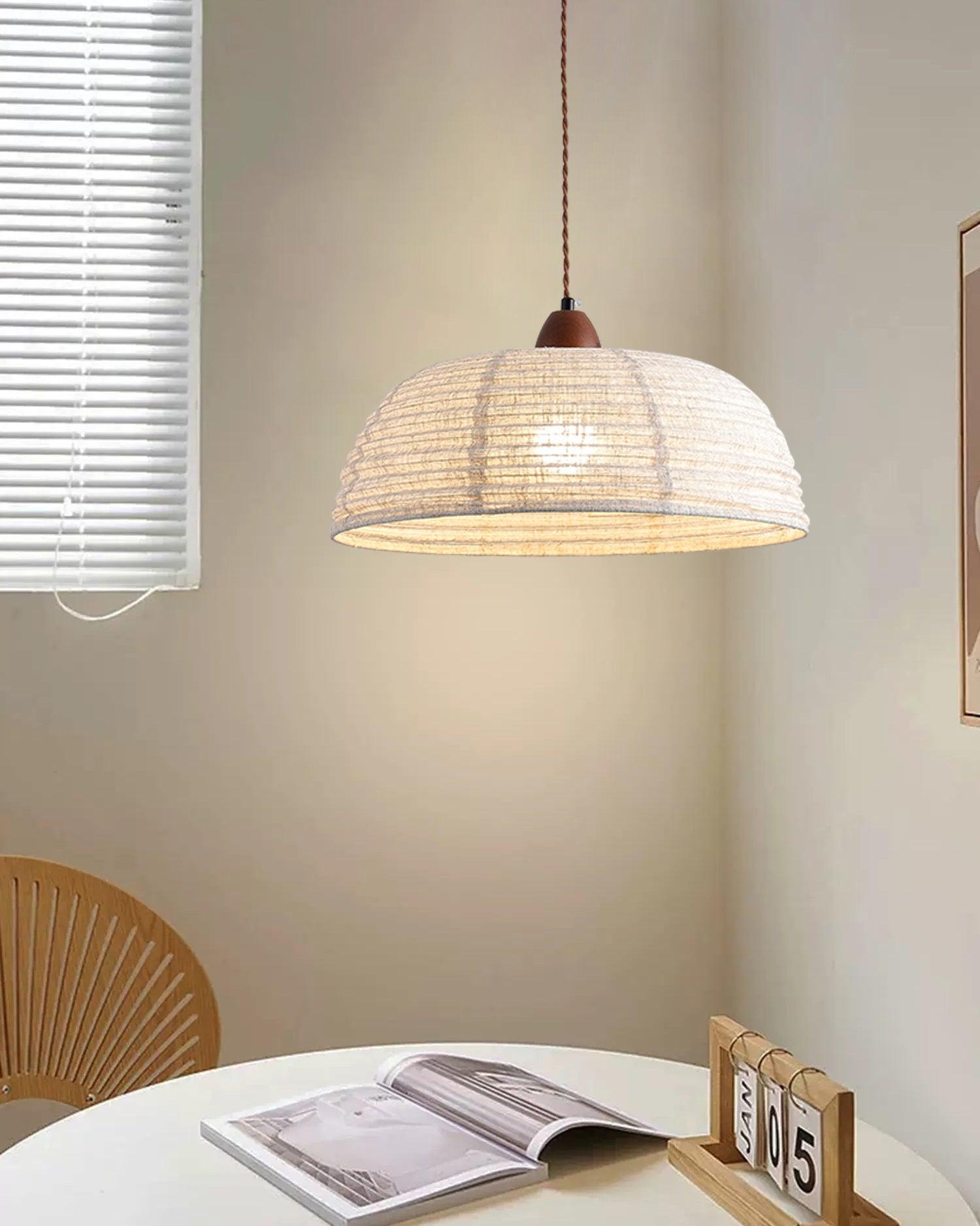 TimberLume Wood Pendant Light With Soft Fabric Shade - OpalDwell