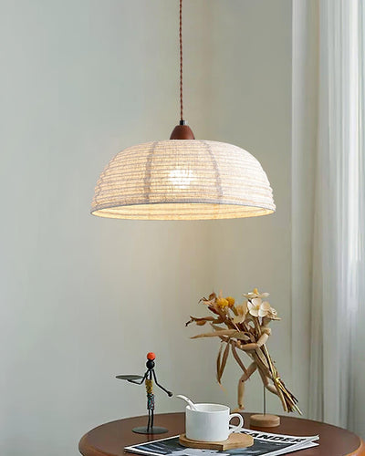 TimberLume Wood Pendant Light With Soft Fabric Shade - OpalDwell