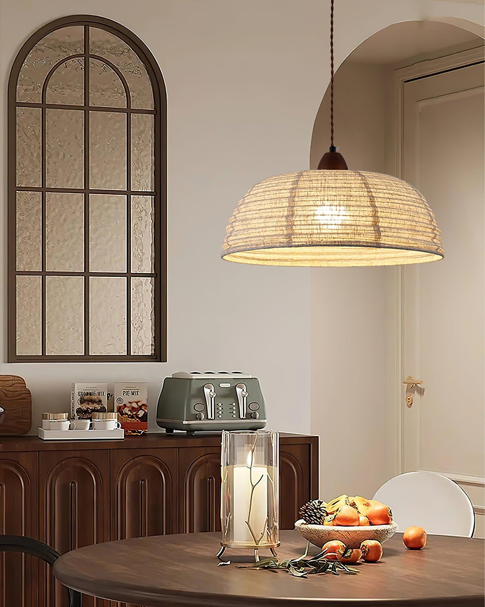 TimberLume Wood Pendant Light With Soft Fabric Shade - OpalDwell