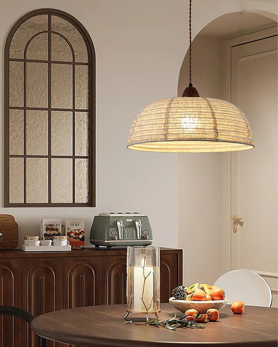 TimberLume Wood Pendant Light With Soft Fabric Shade - OpalDwell