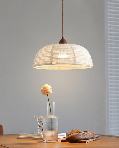 TimberLume Wood Pendant Light With Soft Fabric Shade - OpalDwell