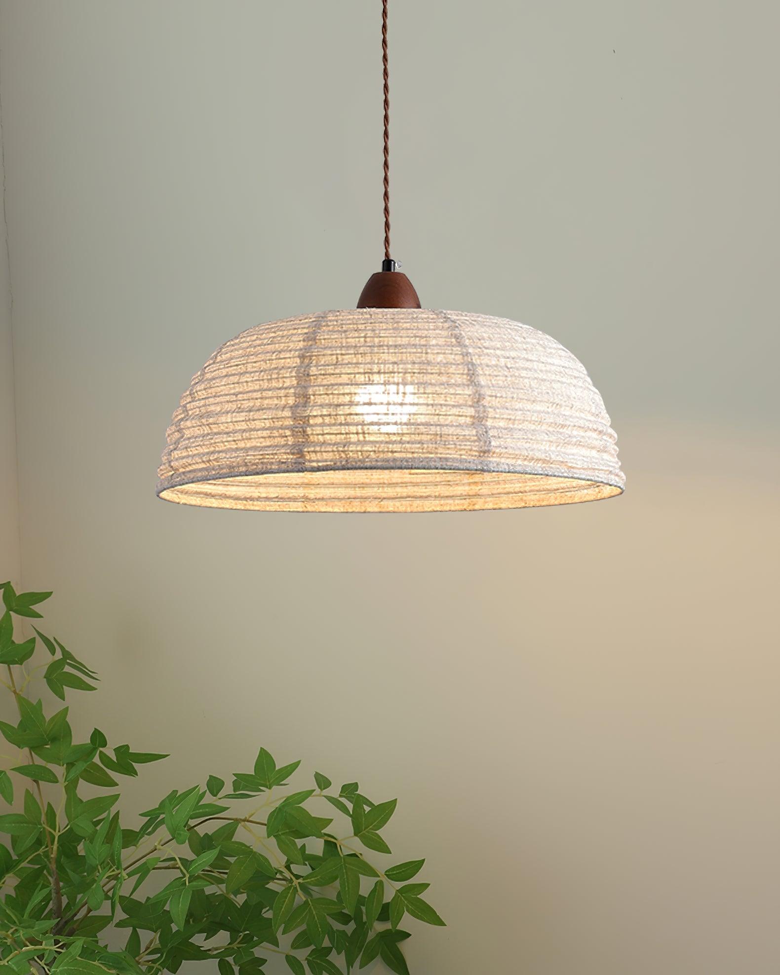 TimberLume Wood Pendant Light With Soft Fabric Shade - OpalDwell