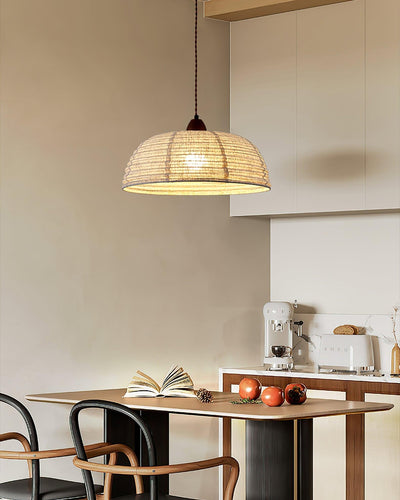 TimberLume Wood Pendant Light With Soft Fabric Shade - OpalDwell
