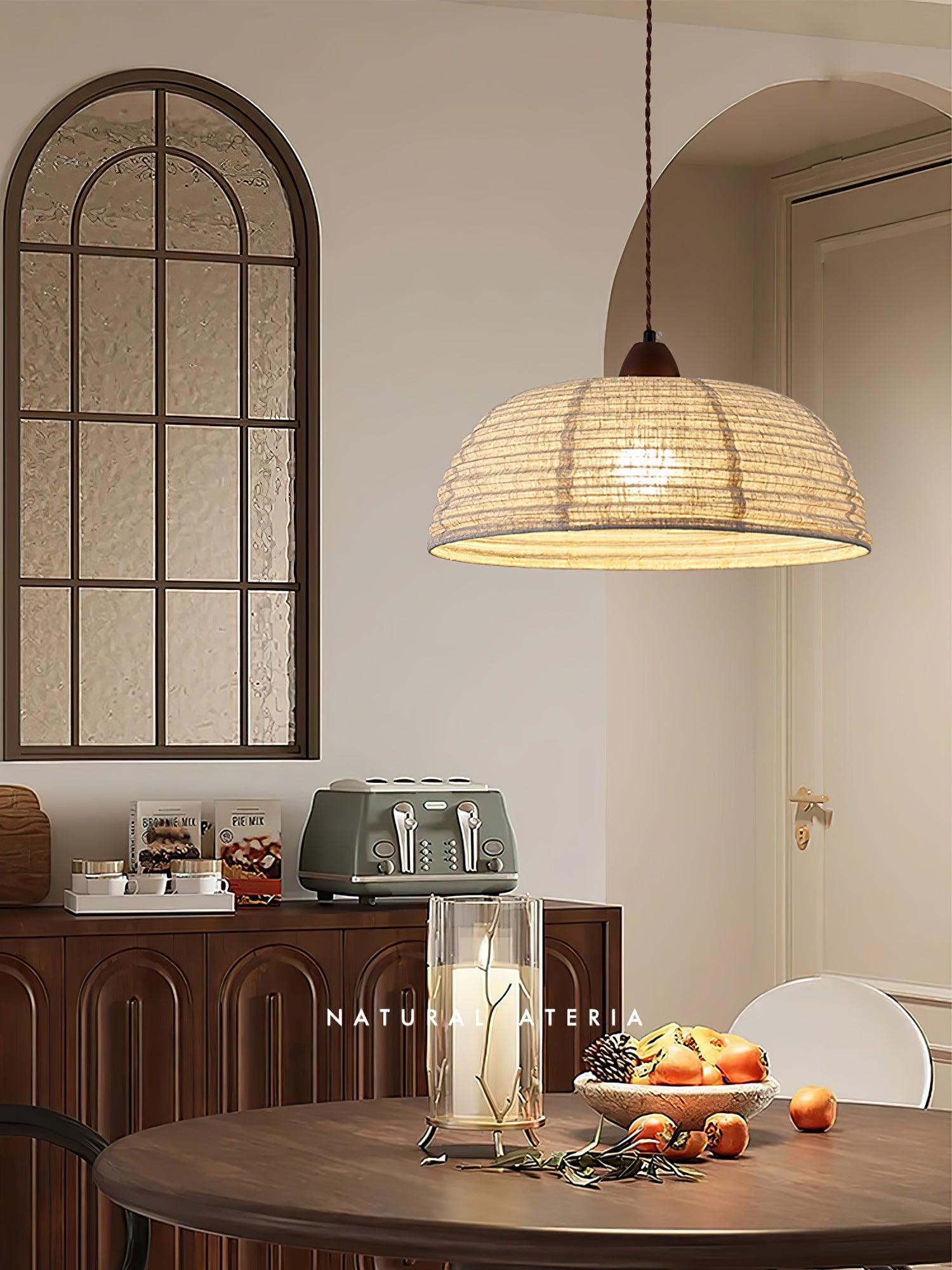 TimberLume Wood Pendant Light With Soft Fabric Shade - OpalDwell