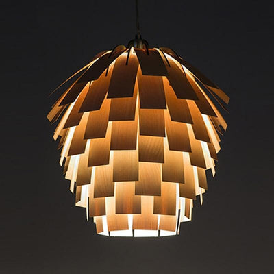 SylvaArtichoke Wood Pendant Lamp Rustic Hanging Light - OpalDwell