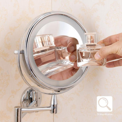 Dual-Arm LED Wall-Mount Makeup Mirror with Adjustable Extension OpalDwell