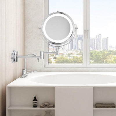 Dual-Arm LED Wall-Mount Makeup Mirror with Adjustable Extension OpalDwell