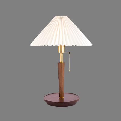 CedarGlow Retro Wood Table Lamp with Pleated Design - OpalDwell