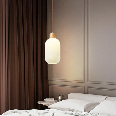 TimberGlow Wood and Glass Pendant Lamp with LED Lighting - OpalDwell