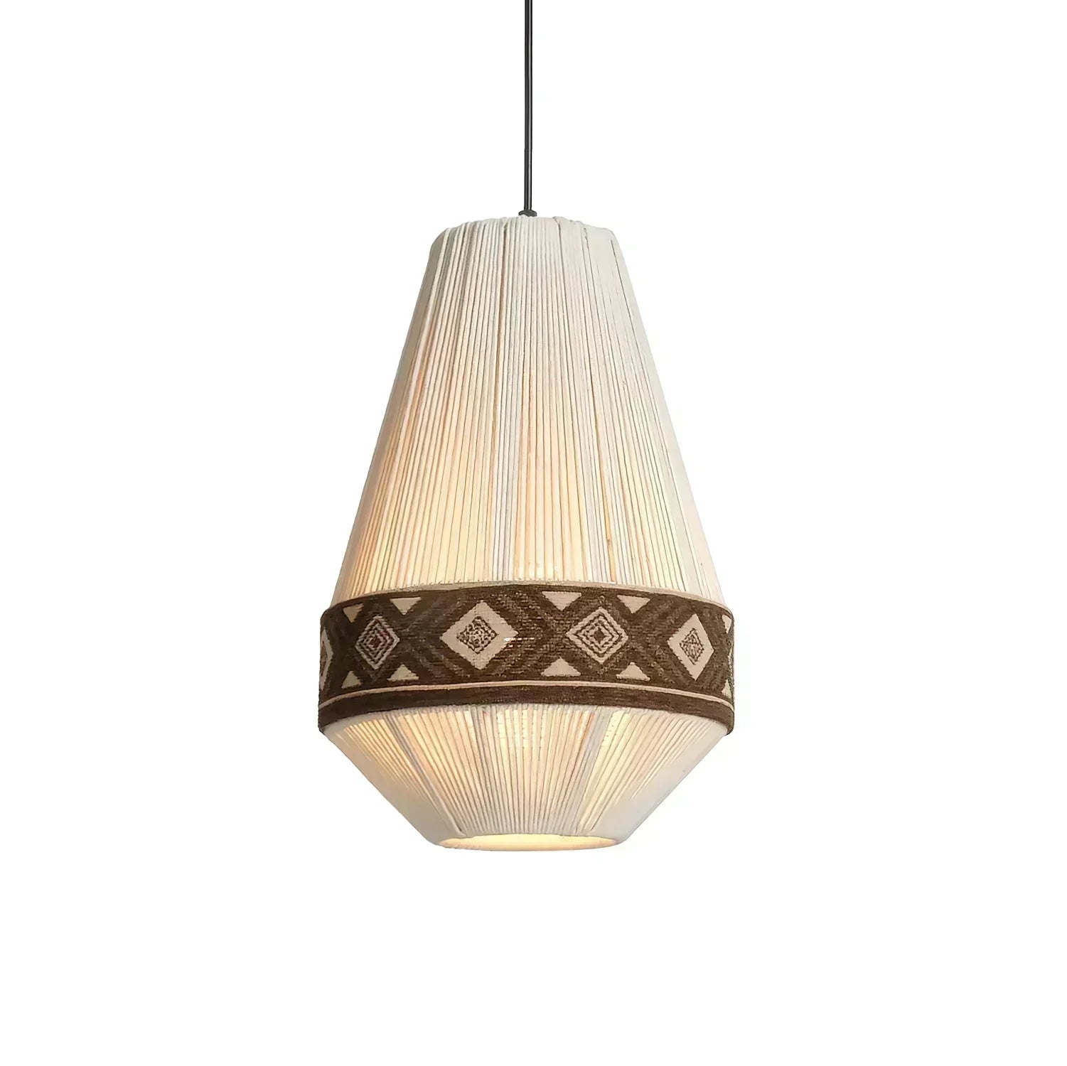 Astraea Boho Fringe Pendant Lamp with Geometric Weave - OpalDwell