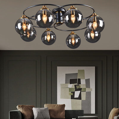 LuminaraArc Vintage Round Smoky Glass Chandelier Dimmable - OpalDwell