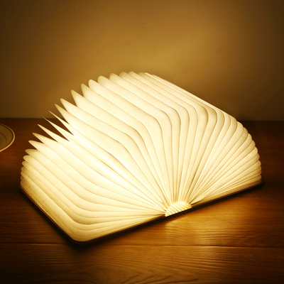 LumaLeaf Foldable Book Light for Bedside Reading Cordless LED Lamp in Wood Finish - OpalDwell