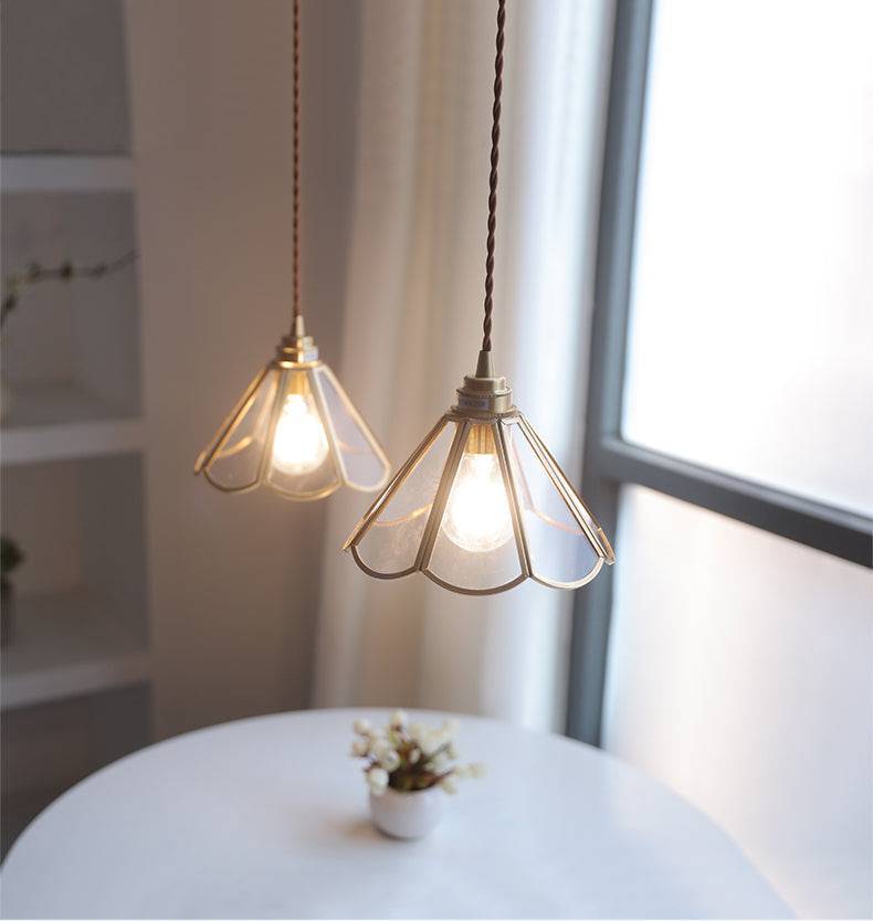 Elara Brass and Clear Glass Pendant Lamp With Twisted Cord - OpalDwell