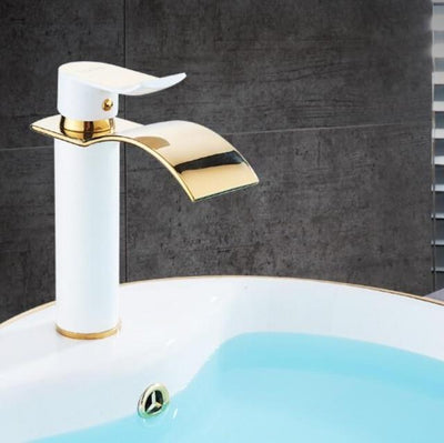 NovaFlow Gold And White Waterfall Deck Faucet With Single Handle OpalDwell