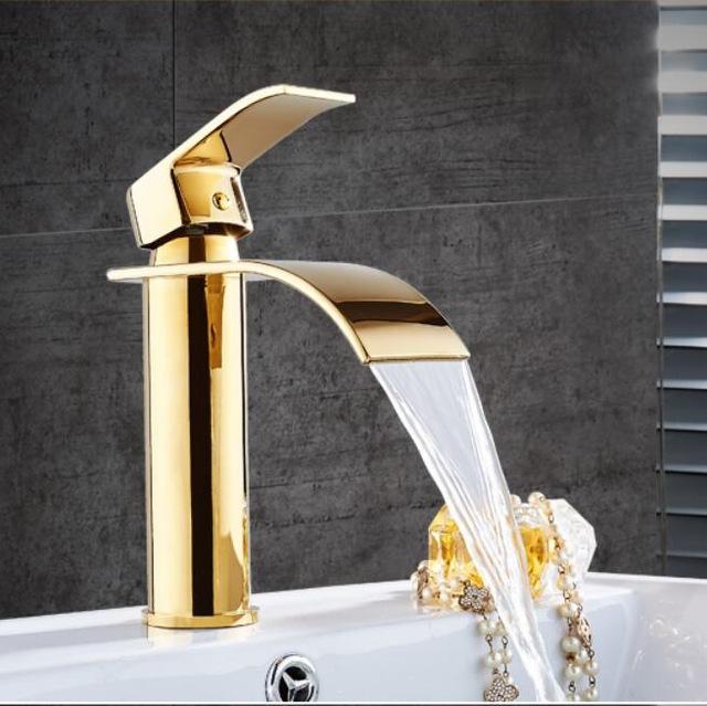 NovaFlow Gold And White Waterfall Deck Faucet With Single Handle OpalDwell